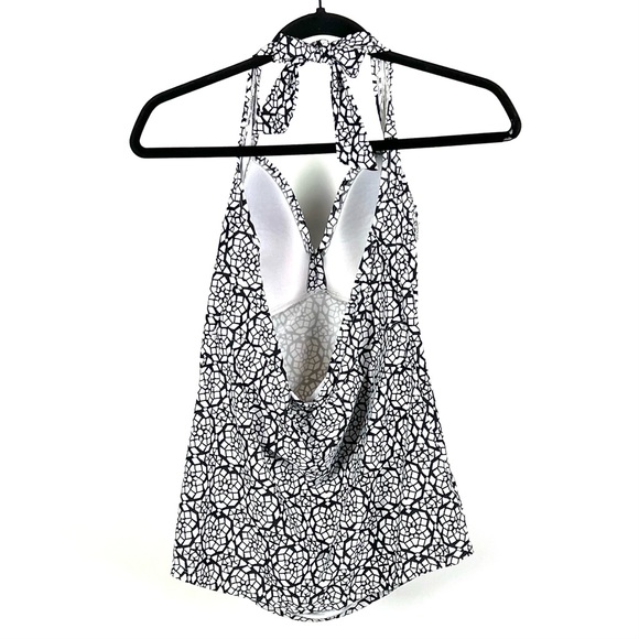 Kona Sol Women's White & Black Geometric Tankini Tie Halter Top - Picture 4 of 5